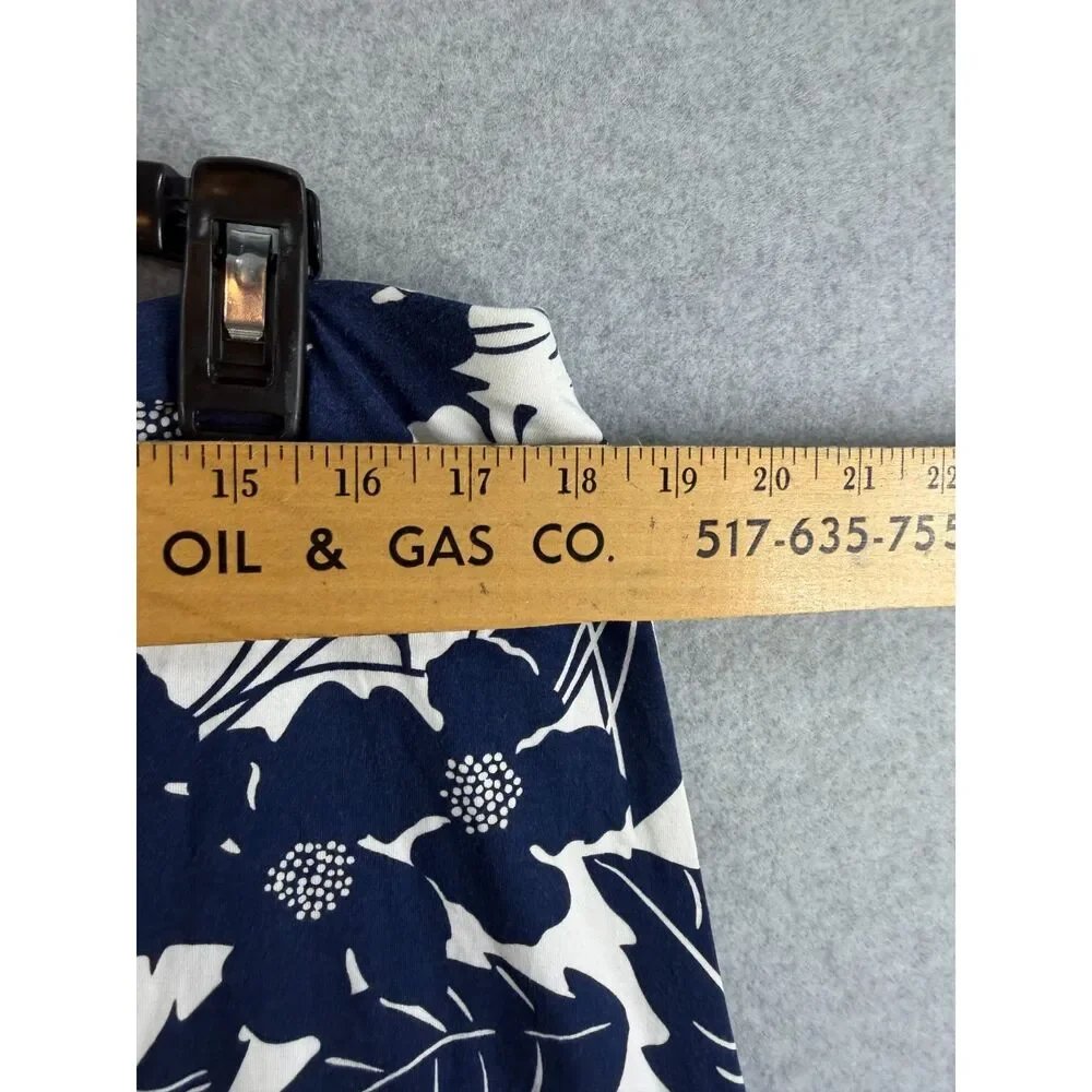 Lands' End Women's L Petite 14-16 Navy White Floral A-Line Skirt 3414